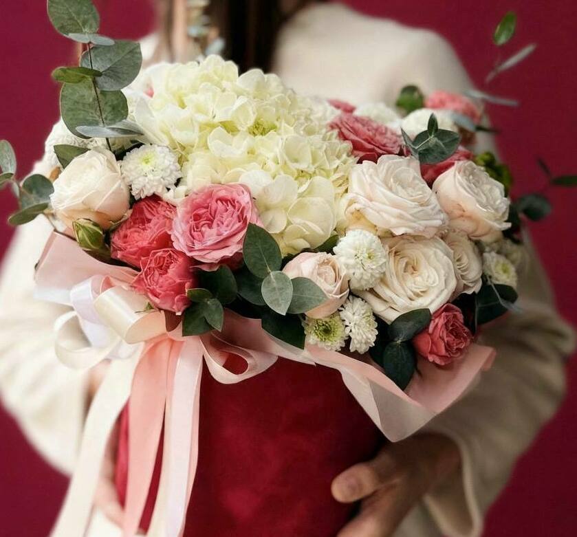 цветы в коробках букет в шляпной коробке фото